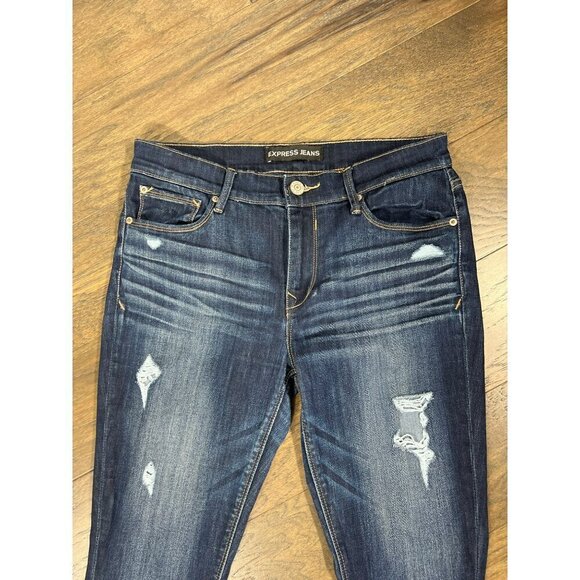 EXPRESS JEANS Distressed Mid-Rise Jean Dark Wash Sz 10R EUC - Picture 2 of 5